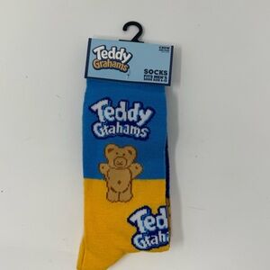 Men’s Novelty Teddy Grahams Blue and Yellow Crew Socks